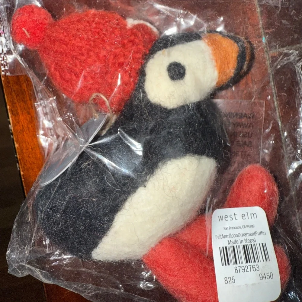 NWT West Elm Felted Wool Puffin Christmas Irnament